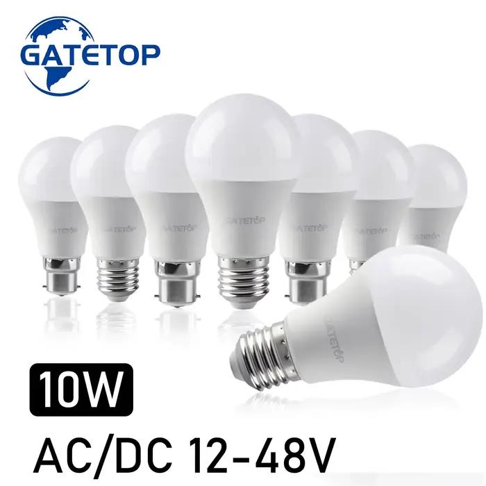 Ampoule LED basse tension AC DC 12V 24V 48V A60 E27 B22, lampes 10W, ampoule pour éclairage solaire LED 12 volts