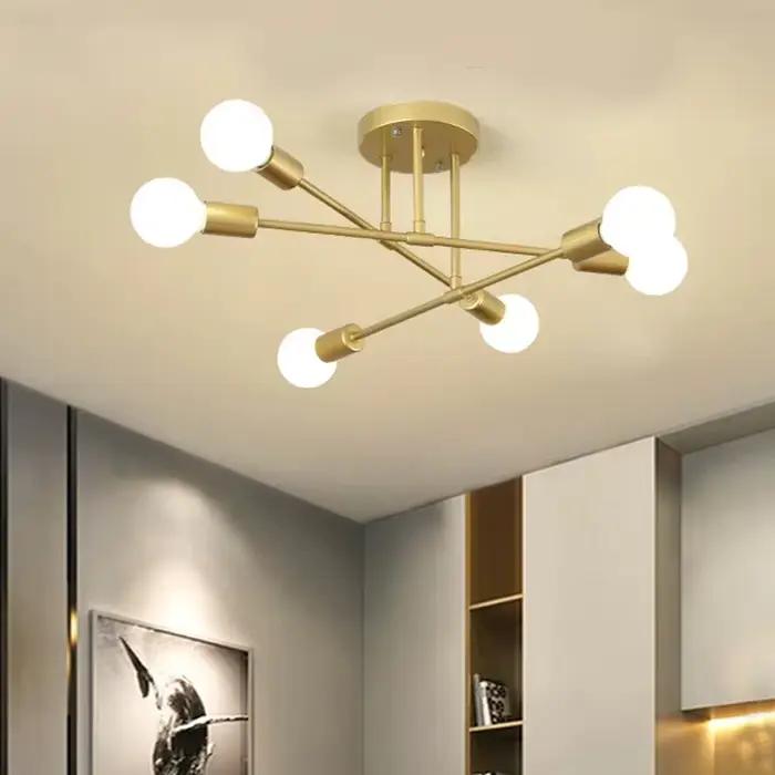 Plafonnier Vintage suspension Multiple E27 Base de lampe 6 têtes noir/blanc/or pour salon moderne simplicité LED plafond