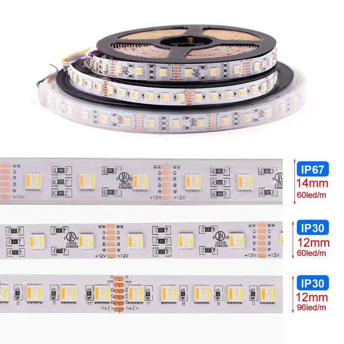 Bande lumineuse LED RGB CCT, 5m, 5 couleurs en 1, puce 12V 24V DC RGBCCT 5050 60 90 LED, ruban Flexible, étanche IP30 IP65 IP67