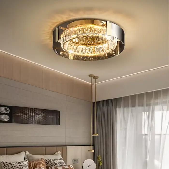 Plafonniers en cristal LED lumières moderne gris ambre verre plafond lustre lampes chambre décor Plafonnier