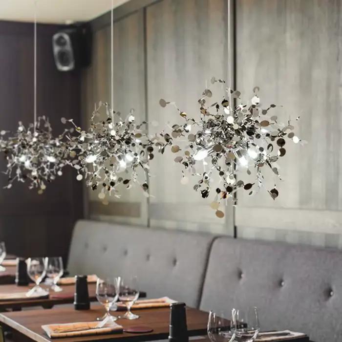 Moderne créatif LED lustre en acier inoxydable Art feuille Restaurant salon lampe chambre lustre décoration éclairage suspendu