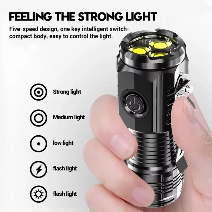 Mini lampe torche puissante à 3 LED super lumineuse - Torche portable à éclairage puissant rechargeable, projecteur d'urgence avec clip pour stylo