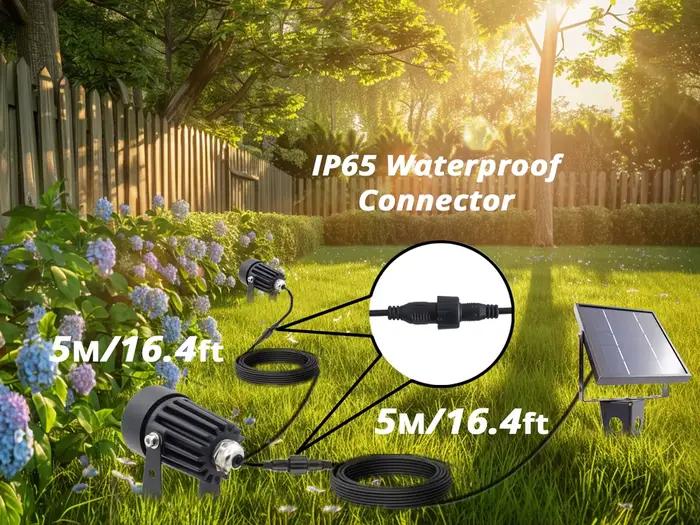 Mini projecteur LED solaire double 50X amélioré, tout en métal, pour décoration extérieure de jardin, étanche, avec câble de 5m, lampe de jardin