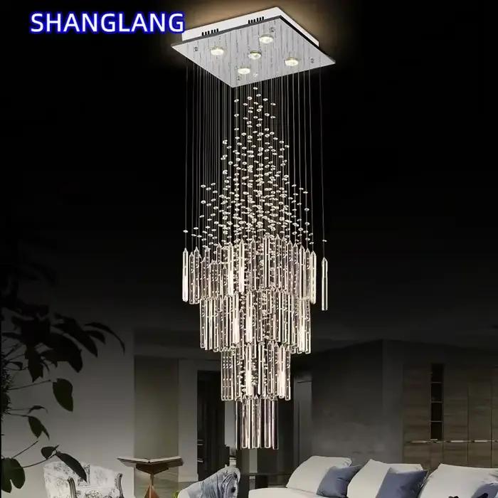 Lampe suspendue en cristal colonnaire moderne pour salon, lustre de plafond à Base carrée, escalier, Loft, décoration de maison