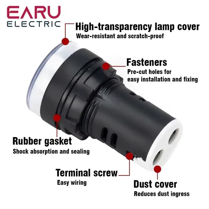 EARU 22MM Panneau LED, voyant électronique, lampe de signalisation, AC DC 12V 24V 110V 220V 380V Rouge Vert Jaune Bleu Blanc