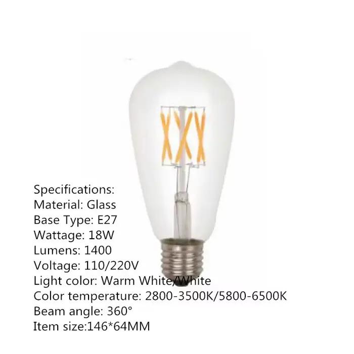Ampoule E27 ST64 3W 6W 9W 12W 15W 18W 21W, ampoules Edison LED Vintage à Filament Antique