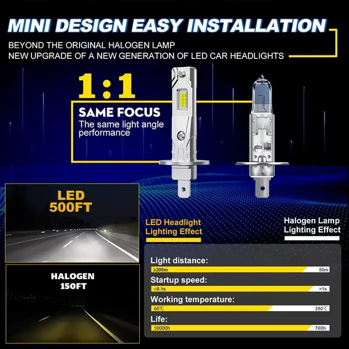 Ampoule de phare Led H1 H7, 1000W, Plug & Play, Mini lampe Led sans fil pour voiture, puces CSP H4, faisceau haut et bas, feux antibrouillard STG 6000K blanc 12V