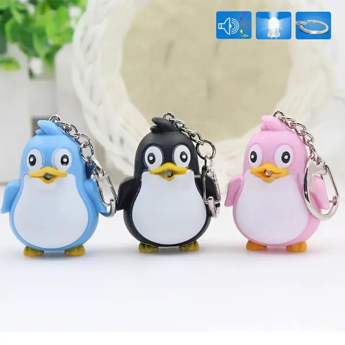 Mignon Animal pingouin lumière LED avec son porte-clés porte-clés torche cadeau de noël porte-clés porte-clés porte-clés