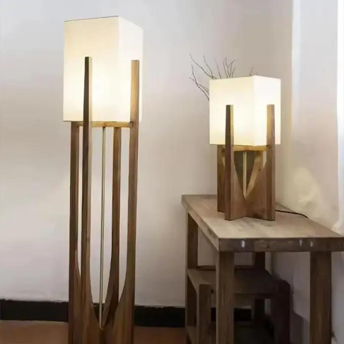 Lampadaire moderne nordique lampe sur pied japonaise en bois massif pour salon chambre hôtel lampe en tissu vintage lampe de Table de chevet