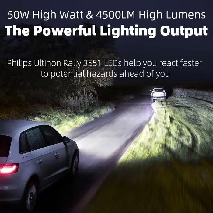 Philips LED H7 Ultinon rallye 3551 puissance maximale 50W 4500LM phare de voiture 6500K lampes LED blanches Max Lumen Watt PX26d LUM11972U3551X2