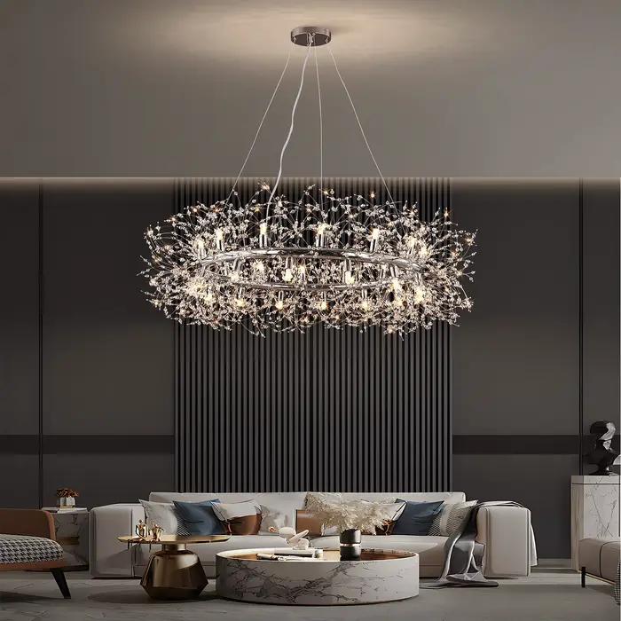 Lustre LED moderne en forme de pissenlit, luminaire décoratif d'intérieur, idéal pour une salle à manger, un salon, un Bar ou une maison, lampes de plafond rondes en cristal