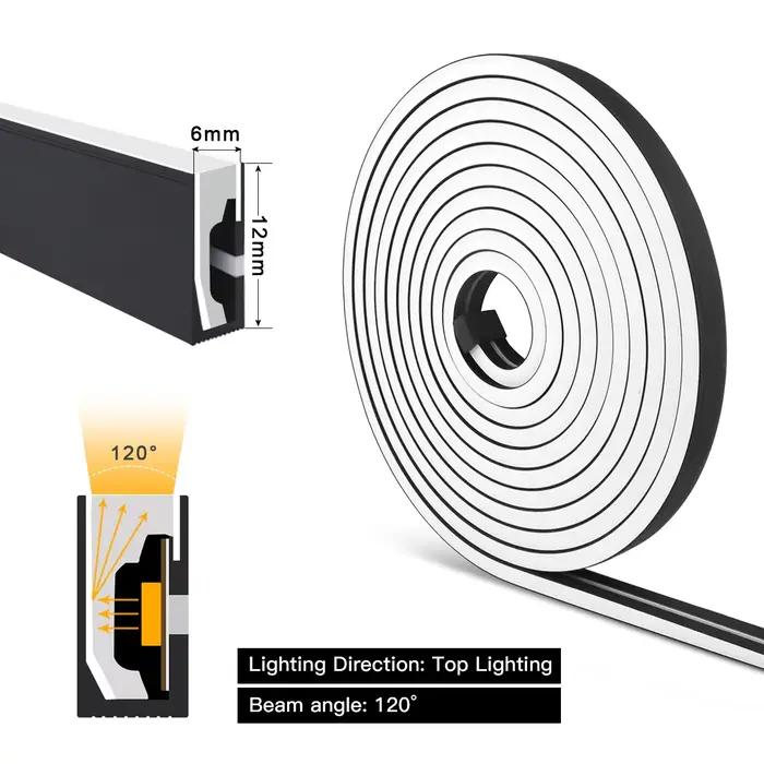 Bande lumineuse LED néon à tube noir, lampe à ruban COB en silicone flexible, contrôle tactile, lumière à intensité variable pour la décoration intérieure, la chambre, 24V