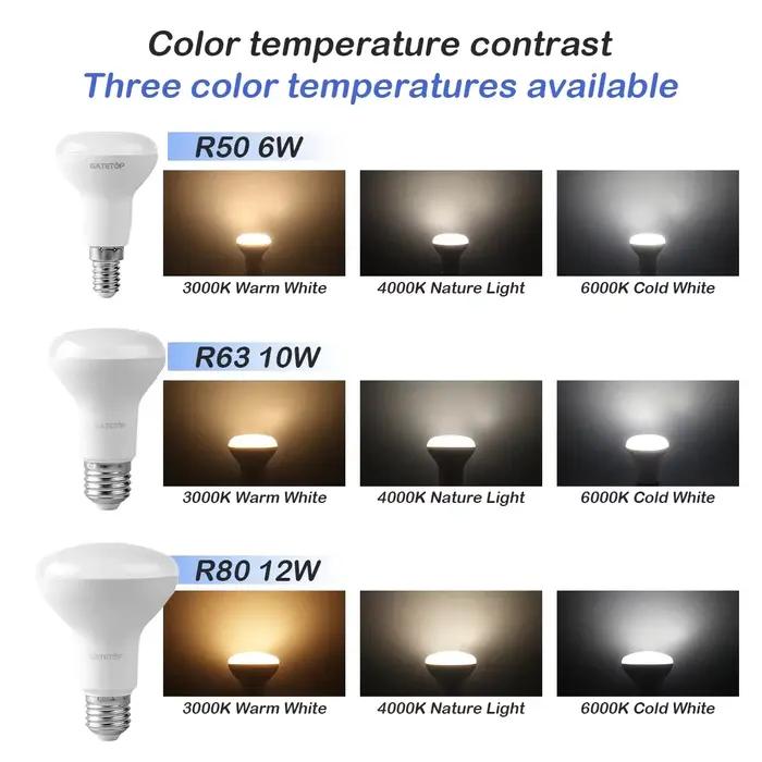 Ampoules LED E27 E14, 2 pièces, base R50 R63 R80, 10W, 220V, sans scintillement, lumière blanche froide 6000K, pour la maison, la salle de bain, le salon, utilisation intérieure