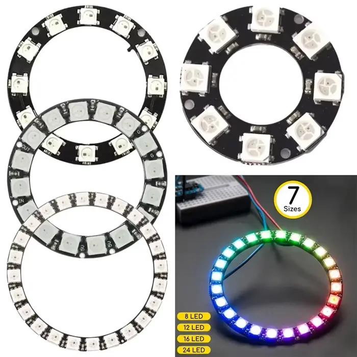 Anneau LED RGB adressable individuellement 5V, anneau néoPixel pour lampe de pilote polychrome WS2812, accessoires d'éclairage portables
