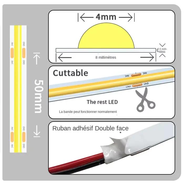 Bande lumineuse LED COB 12V 24V 10M 5M 3M 2M 1M 320LED s/M