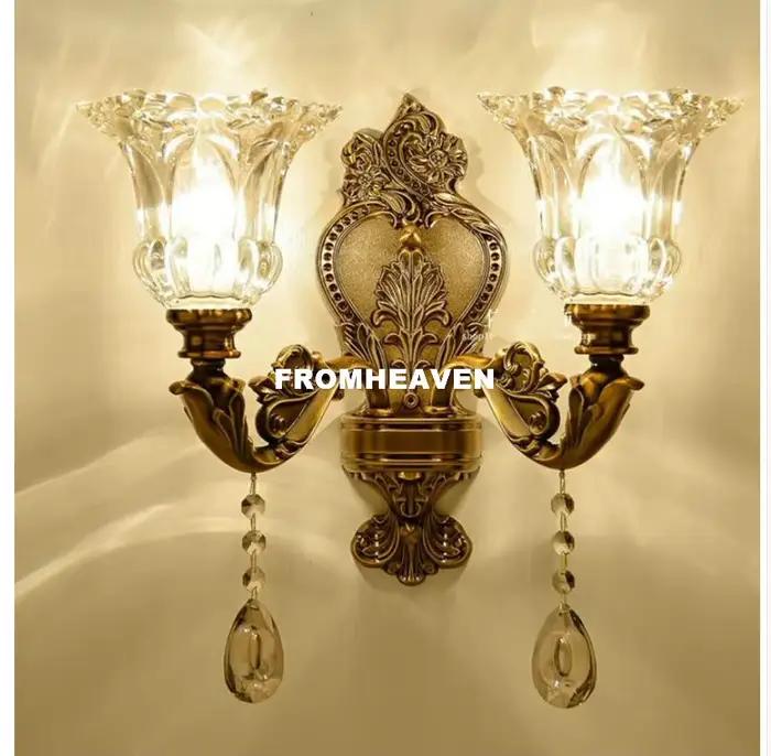 Nouvellement moderne européen couleur Bronze luxe en alliage de Zinc cristal appliques murales chambre lampes de chevet allée applique décoration de la maison