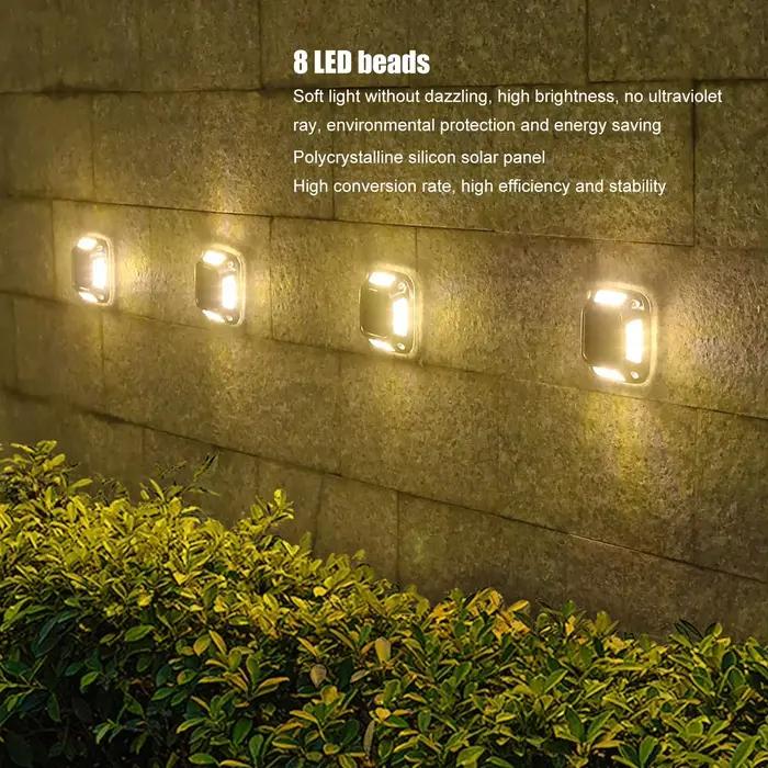 Lampe solaire 8 LED pour allée, éclairage extérieur de jardin, lampes solaires LED étanches pour mur, camping, marches, escaliers, chemins, passerelles, décoration