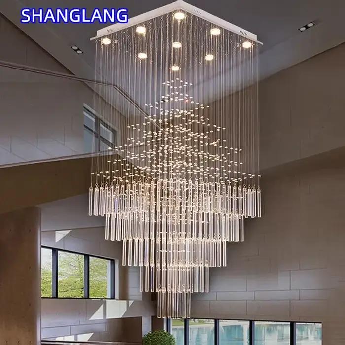 Lampe suspendue en cristal colonnaire moderne pour salon, lustre de plafond à Base carrée, escalier, Loft, décoration de maison