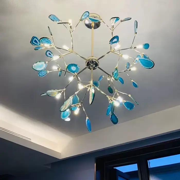 Lustre LED en Agate Moderne, Suspension Luminaire en Forme de Branche d'Arbre pour Salon, Chambre à Coucher, Cuisine, Intérieur