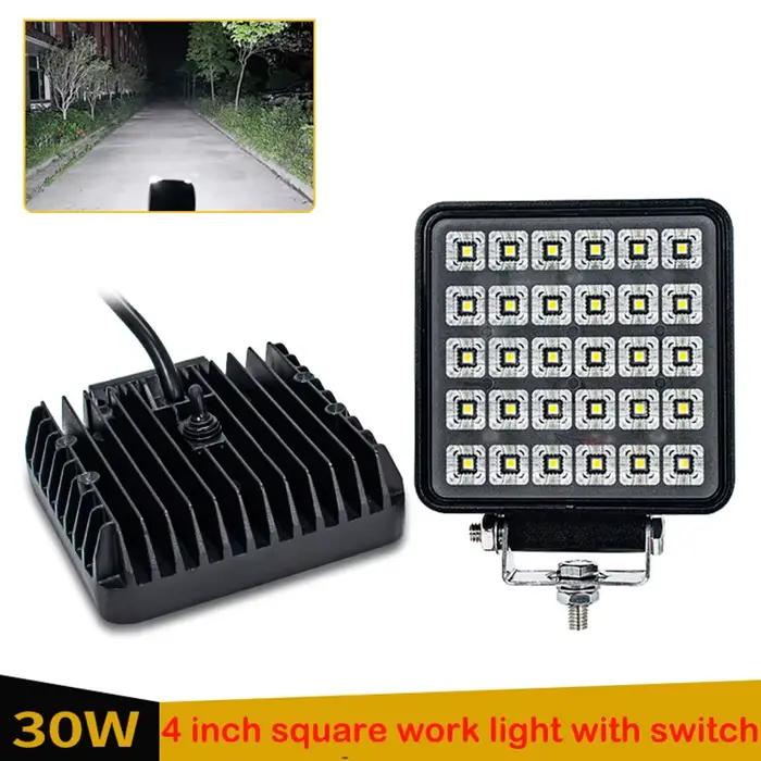 Lampe de travail pour tracteur agricole, 30W, 4 pouces, 6500K, projecteur pour pelle, éclairage tout-terrain rond, adapté aux tracteurs agricoles, ingénieurs, camion, 12V 24V 48V, 1 pièce