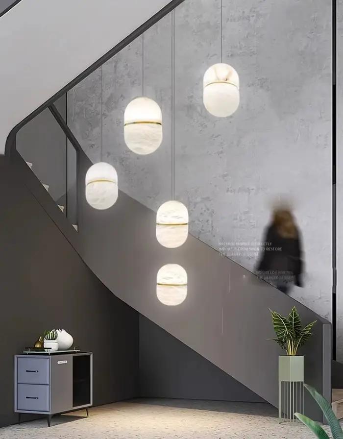 Lustre LED moderne en marbre et acier inoxydable pour salle à manger, salon, escalier et occasions spéciales