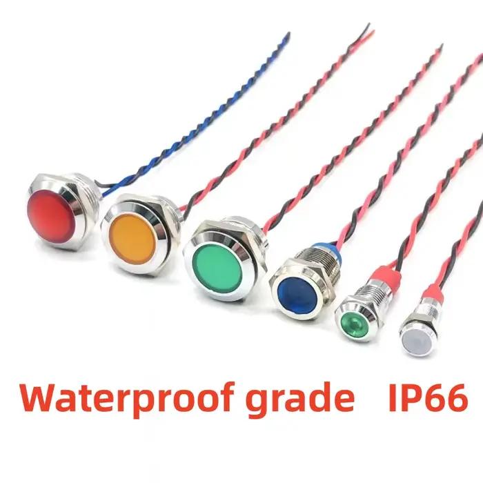 Indicateur lumineux LED en métal, 6/8/10/12/16/19/22MM, étanche, avec fil 3V 5V6V12V 24V 220V, rouge/jaune/bleu/vert/blanc