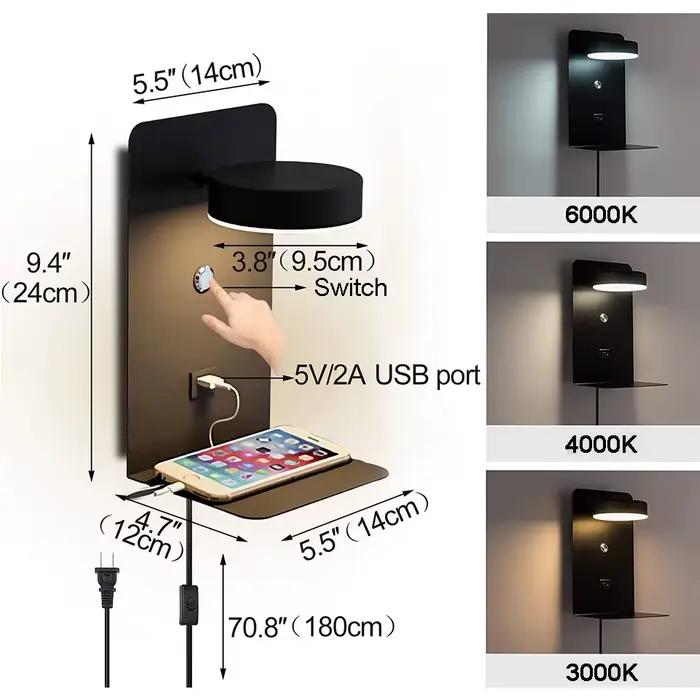 Mur LED lampe avec interrupteur et Port de chargement USB moderne 9W noir blanc allée chambre chevet Art éclairage décoration appliques murales