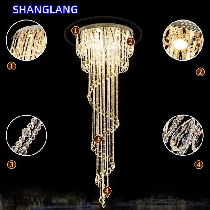 Luminaire de Suspension Led moderne Double spirale cristal plafond Lustre escalier