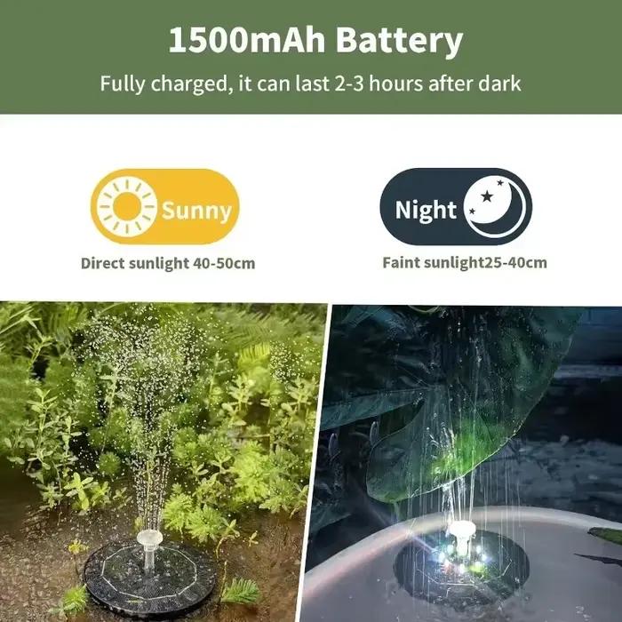 Lampe de fontaine rotative solaire à LED, pompe à eau, bain d'oiseaux extérieur, jardin, 7 couleurs, 3W, 6 buses