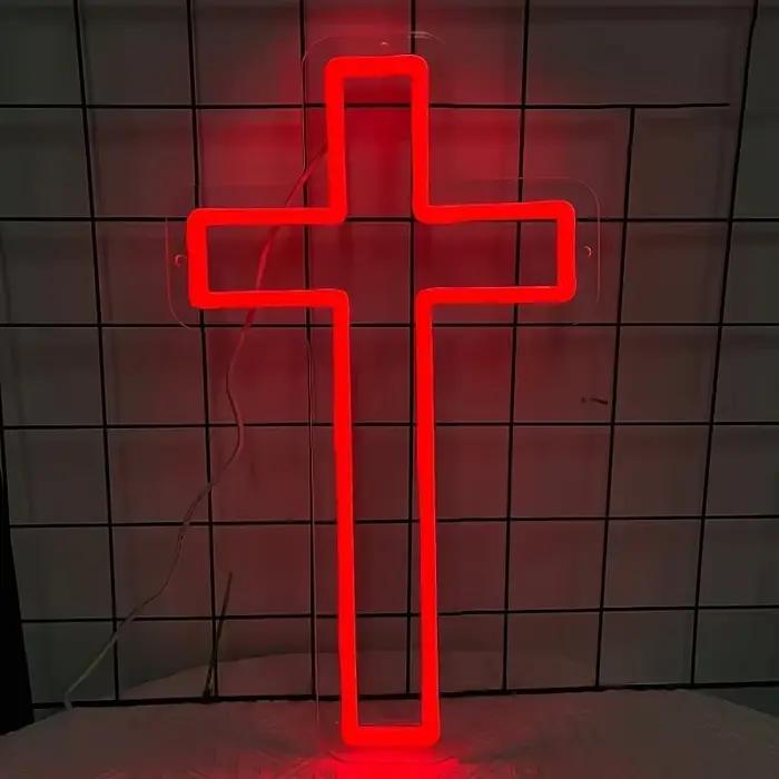 Enseigne au néon de la croix de Jésus, lampe d'art de décor de croix de LED pour la décoration murale, chambre à coucher, décor chrétien, salle religieuse, décor du jour de baptême