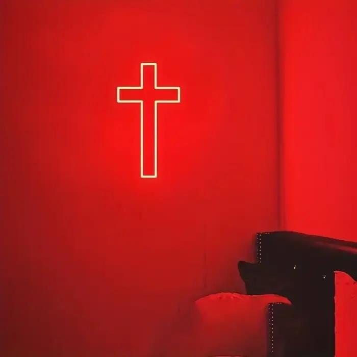 Enseigne au néon de la croix de Jésus, lampe d'art de décor de croix de LED pour la décoration murale, chambre à coucher, décor chrétien, salle religieuse, décor du jour de baptême