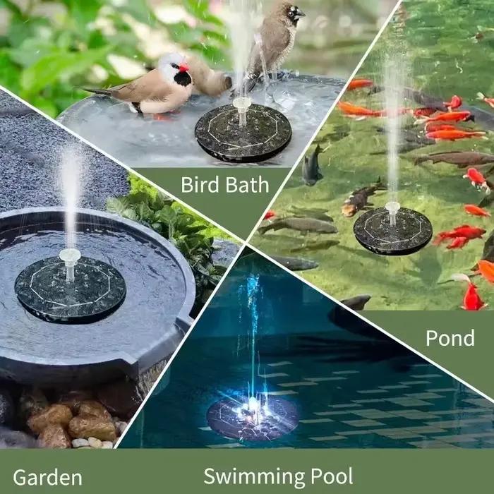 Lampe de fontaine rotative solaire à LED, pompe à eau, bain d'oiseaux extérieur, jardin, 7 couleurs, 3W, 6 buses