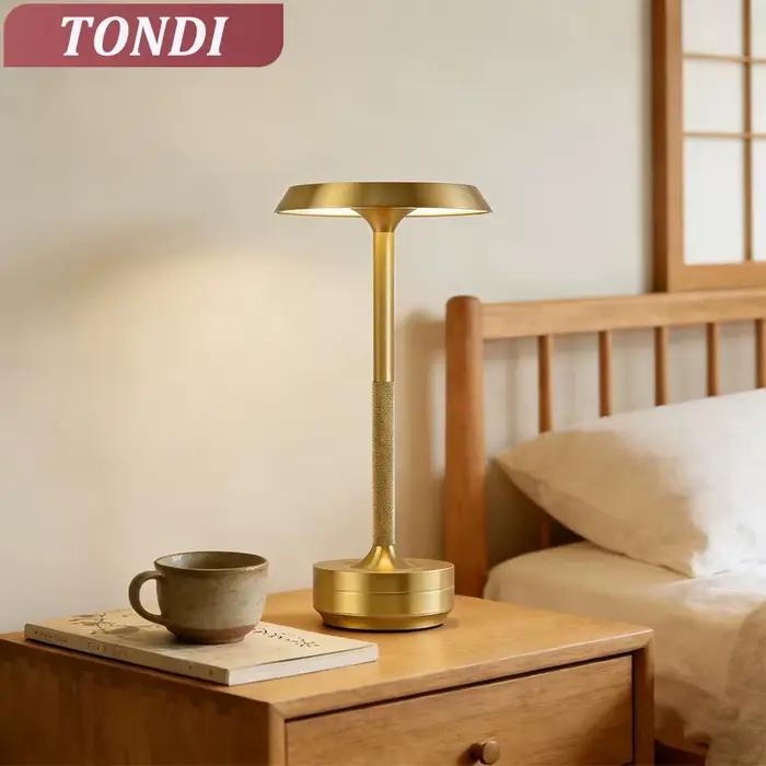 Lampe de table LED rechargeable par USB, dorée/noire, veilleuse sans fil à capteur tactile, lampe de bureau en aluminium pour chambre, bar, salle à manger