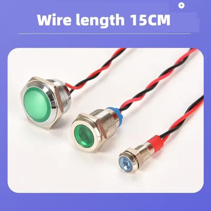 Indicateur lumineux LED en métal, 6/8/10/12/16/19/22MM, étanche, avec fil 3V 5V6V12V 24V 220V, rouge/jaune/bleu/vert/blanc