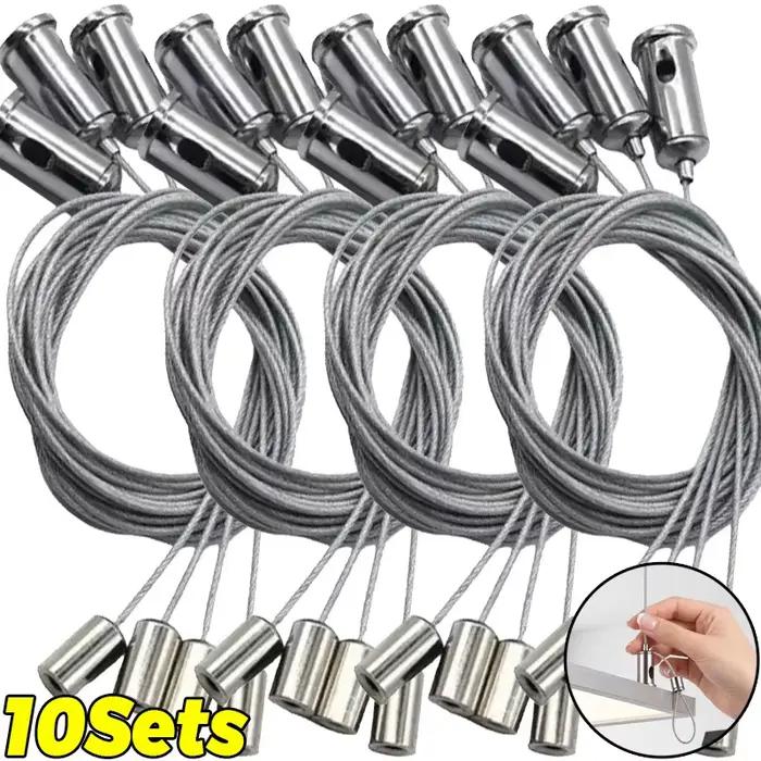 1/10 Sets Kit de suspension réglable avec câble en acier pour panneaux LED, luminaires de plafond et décoration intérieure