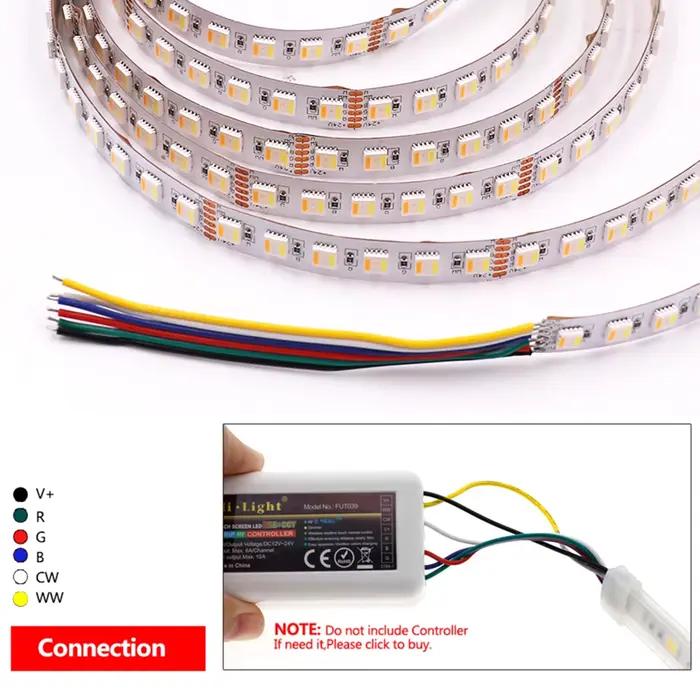 Bande lumineuse LED RGB CCT, 5m, 5 couleurs en 1, puce 12V 24V DC RGBCCT 5050 60 90 LED, ruban Flexible, étanche IP30 IP65 IP67