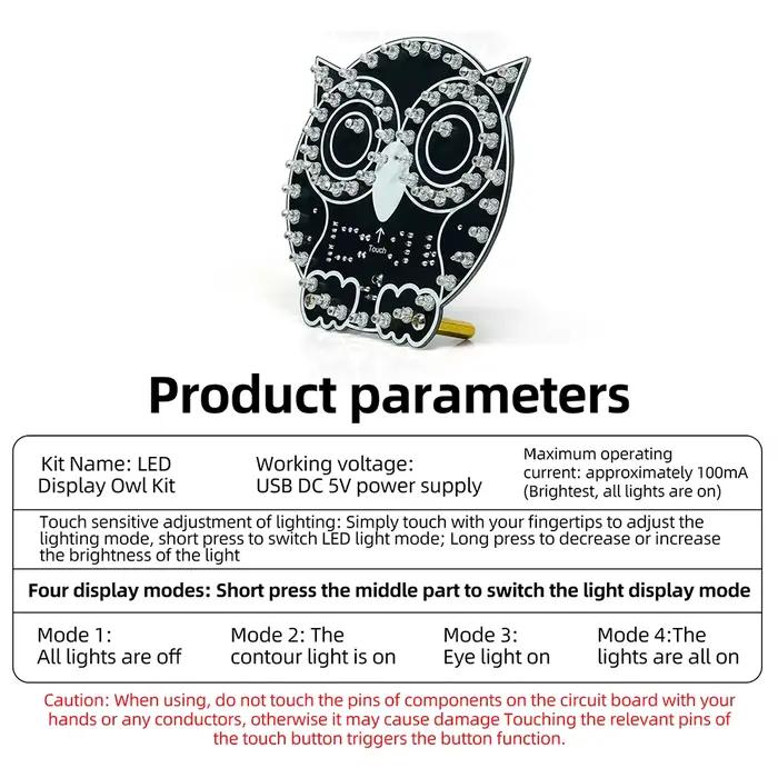 Lampe tactile LED Hibou, kit de bricolage électronique, veilleuse tactile à intensité variable, luminosité réglable, 4 modes d'affichage pour bureau