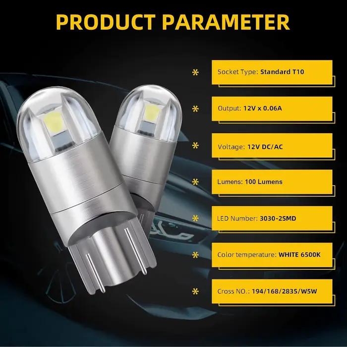 Ampoules LED T10 W5W 12V 3030-2SMD 7000K, 10 pièces, éclairage blanc pour l'intérieur de la voiture, pour le coffre de lecture breton