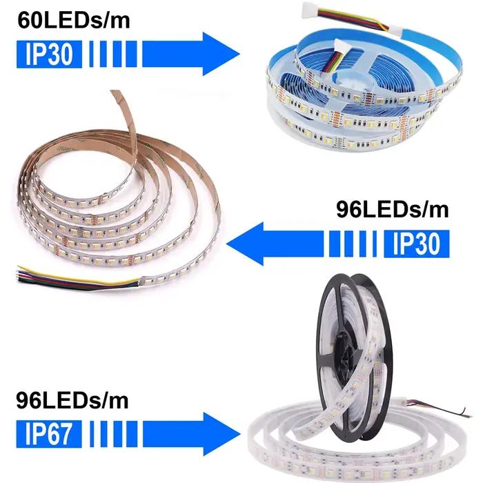 Bande lumineuse LED RGB CCT, 5m, 5 couleurs en 1, puce 12V 24V DC RGBCCT 5050 60 90 LED, ruban Flexible, étanche IP30 IP65 IP67