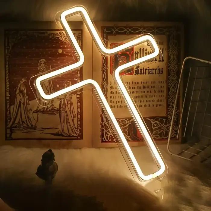 Enseigne au néon de la croix de Jésus, lampe d'art de décor de croix de LED pour la décoration murale, chambre à coucher, décor chrétien, salle religieuse, décor du jour de baptême