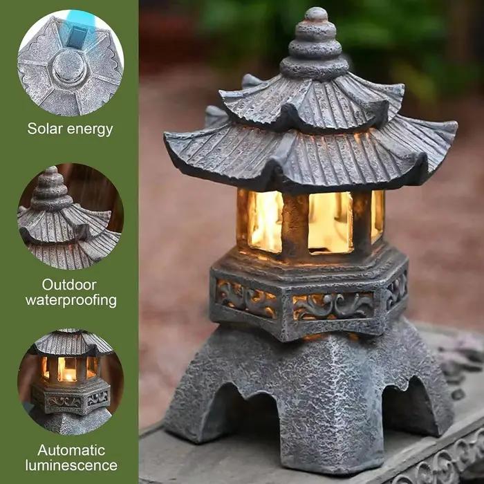 Lanterne solaire japonaise de style pagode, étanche, pour jardin extérieur, style zen, luminescence automatique, lampe de chemin pour la décoration de la cour