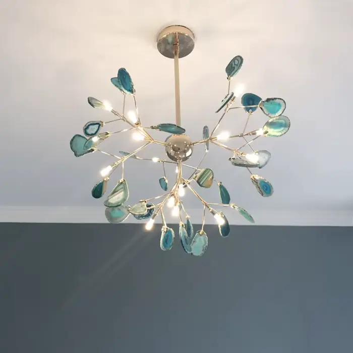 Lustre LED en Agate Moderne, Suspension Luminaire en Forme de Branche d'Arbre pour Salon, Chambre à Coucher, Cuisine, Intérieur