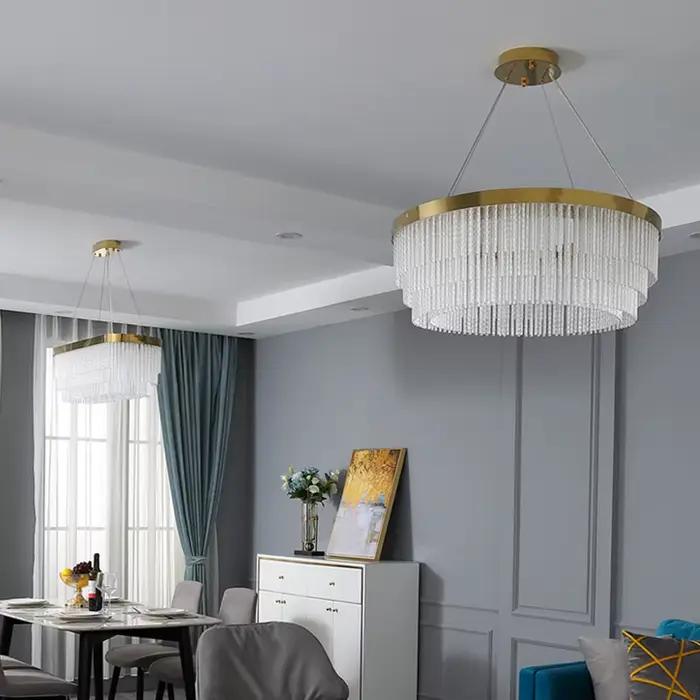 Lustres modernes à pampilles pour salon, îlot de cuisine, décoration d'intérieur, lumière nordique, luxe, pendentif en cristal, lampes de face, nouveau