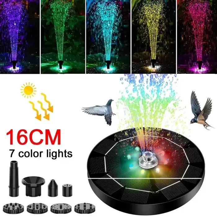 Lampe de fontaine rotative solaire à LED, pompe à eau, bain d'oiseaux extérieur, jardin, 7 couleurs, 3W, 6 buses