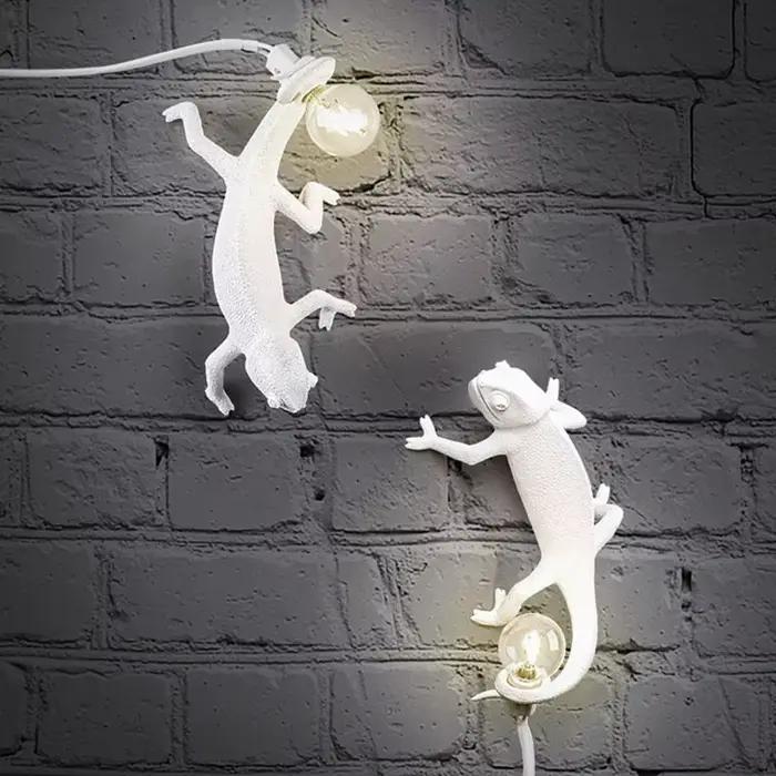 Lampe murale Lézard, style nordique, LED, en résine, animal caméléon, veilleuse, lampe de chevet, décoration de salon, éclairage, luminaire