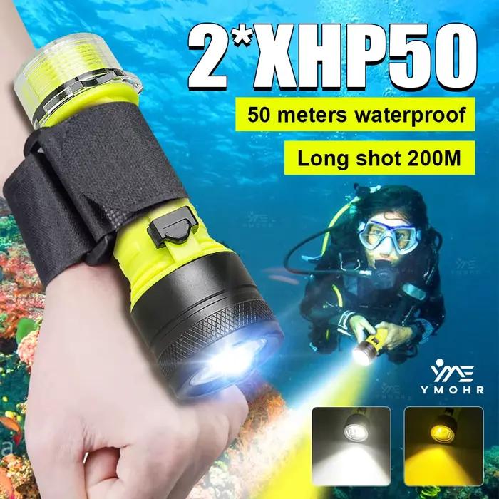 Lampe de poche de plongée professionnelle IPX8 étanche lampe de poche LED Rechargeable lumière de plongée lanterne sous-marine grotte plongée Submersible