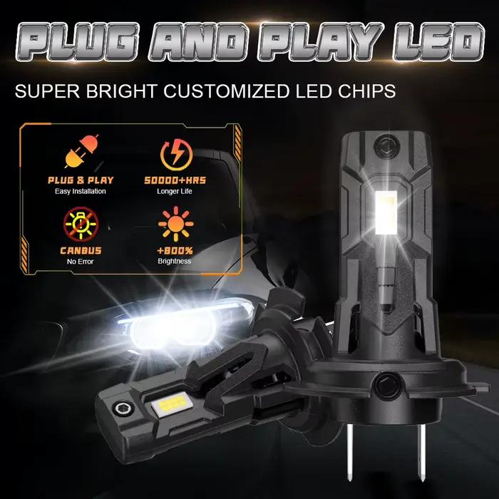 Ampoule LED H7 Super Lumineuse 1200W avec Ventilateur Turbo Sans Fil, Lumières LED pour Voiture, Plug and Play, 12V, Étanche IP68, 2 Pièces, Blanc Froid 6000K