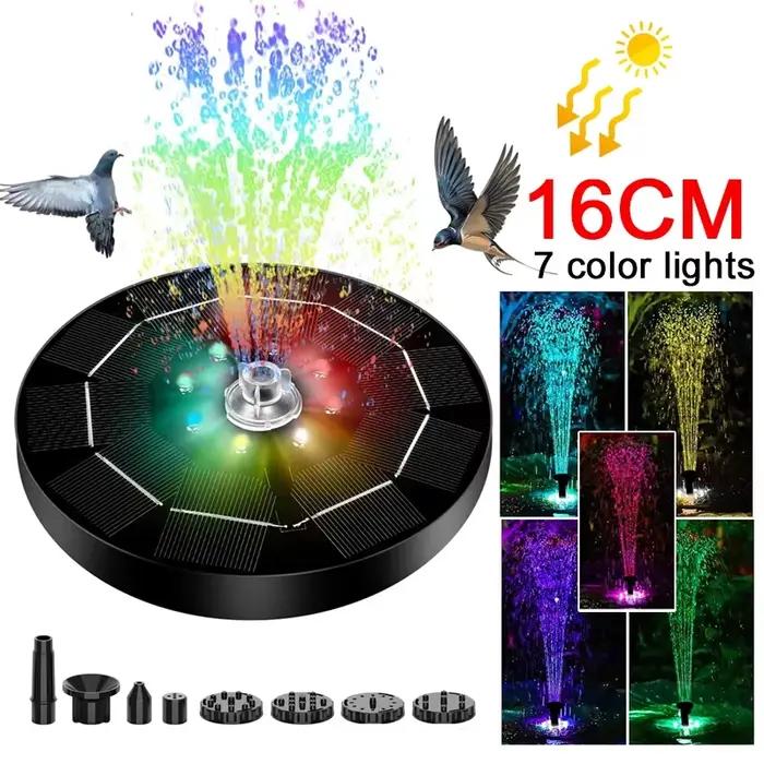Lampe de fontaine rotative solaire à LED, pompe à eau, bain d'oiseaux extérieur, jardin, 7 couleurs, 3W, 6 buses