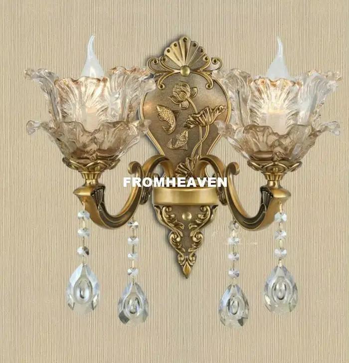 Nouvellement moderne européen couleur Bronze luxe en alliage de Zinc cristal appliques murales chambre lampes de chevet allée applique décoration de la maison