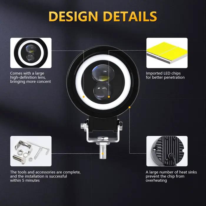 Lampe de travail DRL proche et loin 60W 6000K, 2 pièces, pour voiture, moto, ATV, camions, tracteurs, remorques, voiturettes de Golf